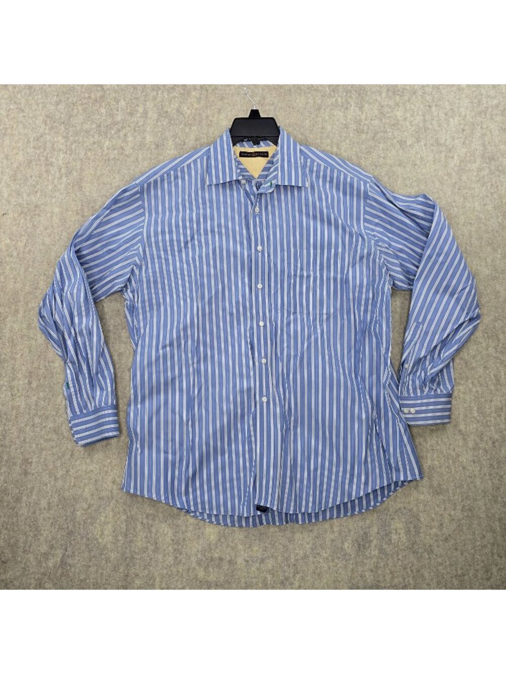 Tommy Hilfiger Men's Striped Dress Shirt Blue White XL Size Cotton Classic Fit